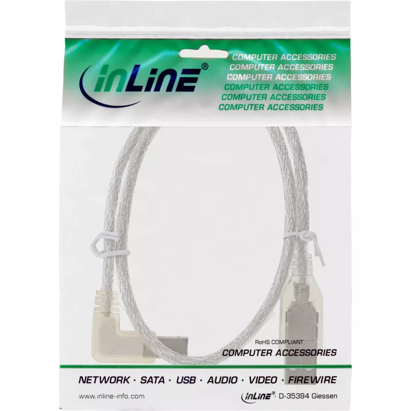 Microconnect USBAB5ANGLED-L USB kabelis USB 2.0 5 m USB A USB B Baltas