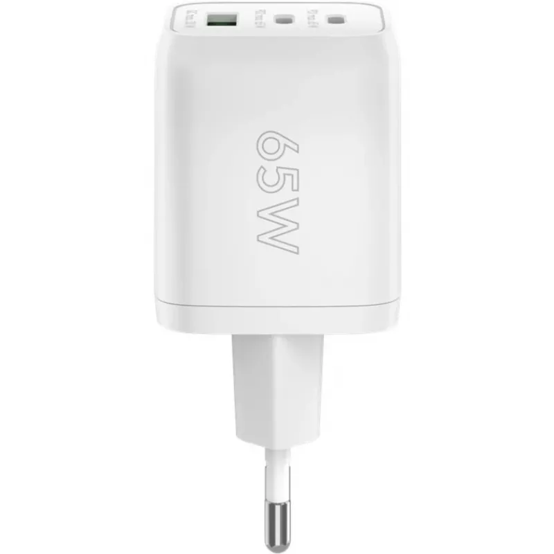 USB-C greitasis įkroviklis Nano, PD, GaN, 65 W (baltas, 1x USB-A, 2x USB-C PD, Charge 3.0)
