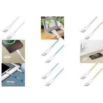 LogiLink USB 2.0 Type-C laidas C/m> C/m nailoninis 60W mėlynas