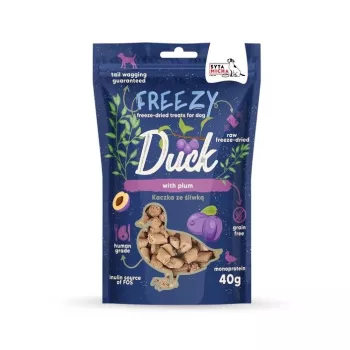 Šaldytas skanėstas šunims SYTA MICHA Freezy Duck with Plum 40 g – hipoalerginis, be grūdų, suaugusiems šunims