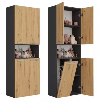 Vonios spintelė Top e Shop NEL 1K DK ANT/ART KP — grafitas/ąžuolas, laisvai pastatoma, 5 lentynos, 600×300×1740 mm