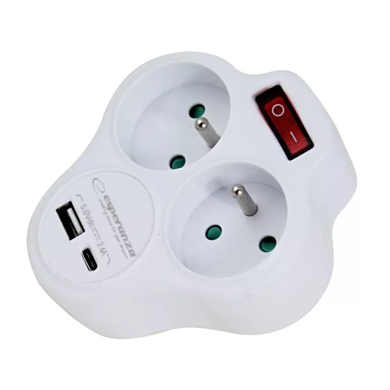 Esperanza ELK311W Elektros skirstytuvas 2 GN. USB-C USB-A ĮJUNGTA. Baltas