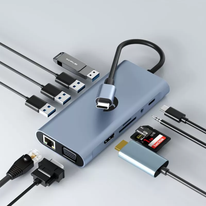 USB-C adapteris Hawk HW-HUB801 8 viename su HDMI ir Ethernet
