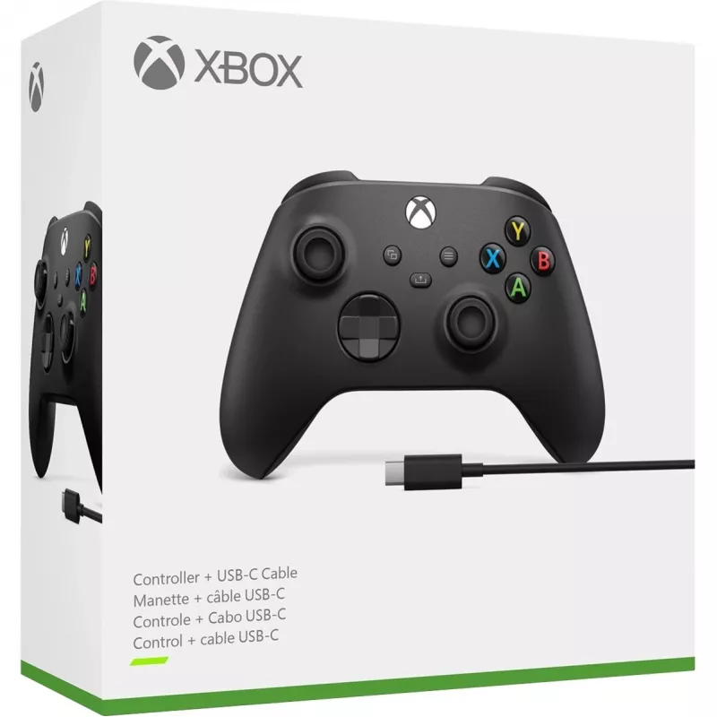 Microsoft Xbox Wireless Controller Black + USB-C laidas – žaidimų pultas, skirtas PC, Xbox One, Xbox One S, Xbox One X, Xbox Series S, Xbox Series X