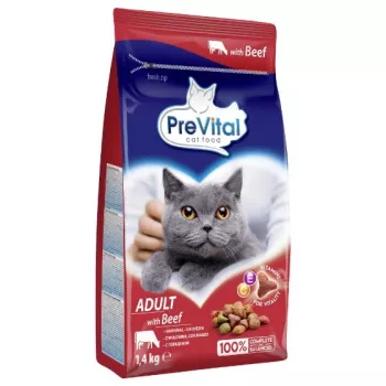 Sausas kačių ėdalas PREVITAL Adult su jautiena 1,4 kg