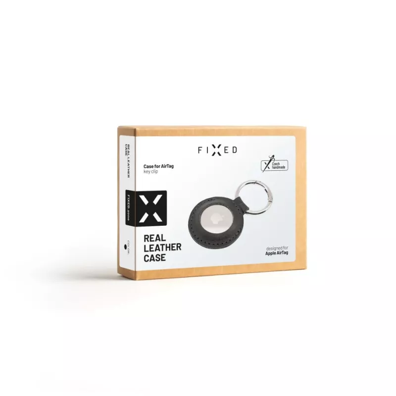Apsauginis odinis dėklas Apple AirTag FIXED FIXWAT-C2-BB juodos spalvos