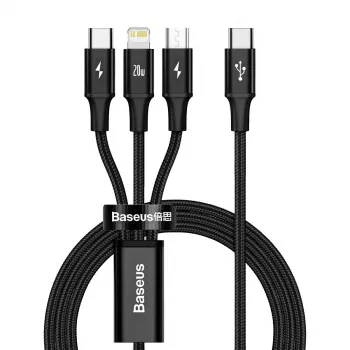 Baseus Rapid 3-in-1 USB laidas 1,5 m USB A / USB-C, Micro USB, Lightning juodas
