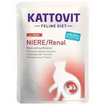 Šlapias kačių ėdalas KATTOVIT Feline Diet Niere/Renal Jautiena 85 g – veterinarinis inkstų dietinis ėdalas