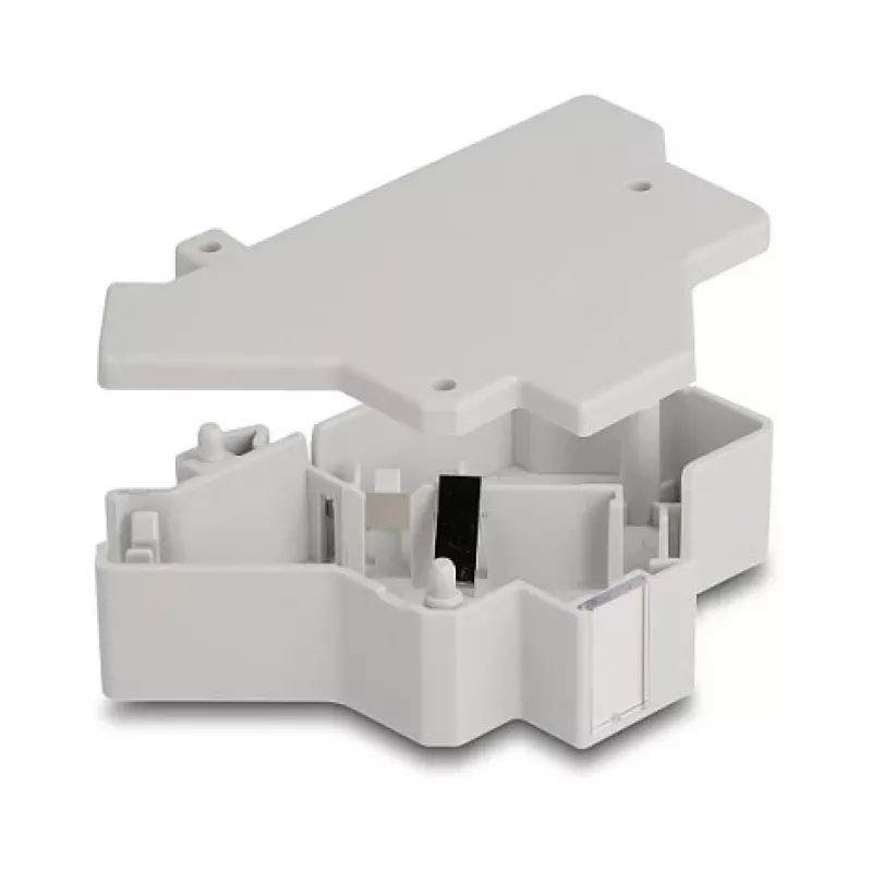 Keystone laikiklis snap-in DIN bėgeliui DELOCK 67043 — plastikinis, įžemintas, 60×88.2×21.5 mm, pilkas