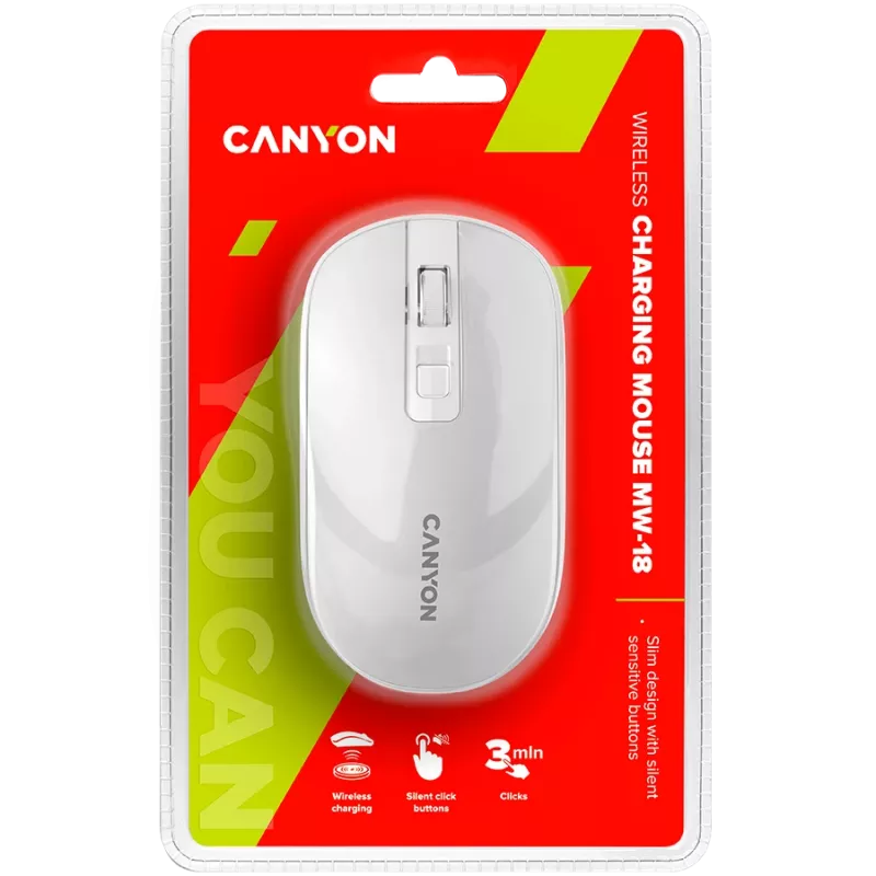 CANYON pelė MW-18 Wireless Charge Pearl White