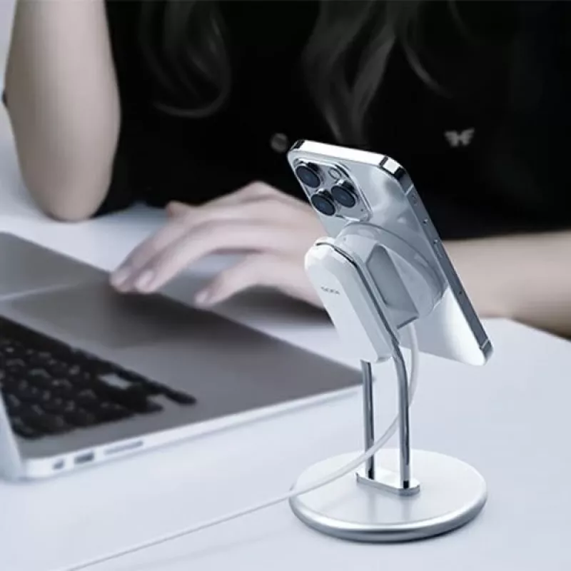 Telefono stovas SODI SIM-300 sidabrinis MagSafe – stalinis laikiklis „MagSafe“ suderinamiems iPhone