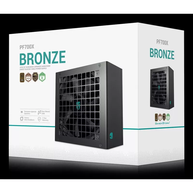 Maitinimo blokas DeepCool PF700X 700W ATX, 80 PLUS Bronza, 700 W, 1x 120 mm ventiliatorius, 24-pin, 2x 4+4 CPU, 4x 6+2 PCIe, 6x SATA