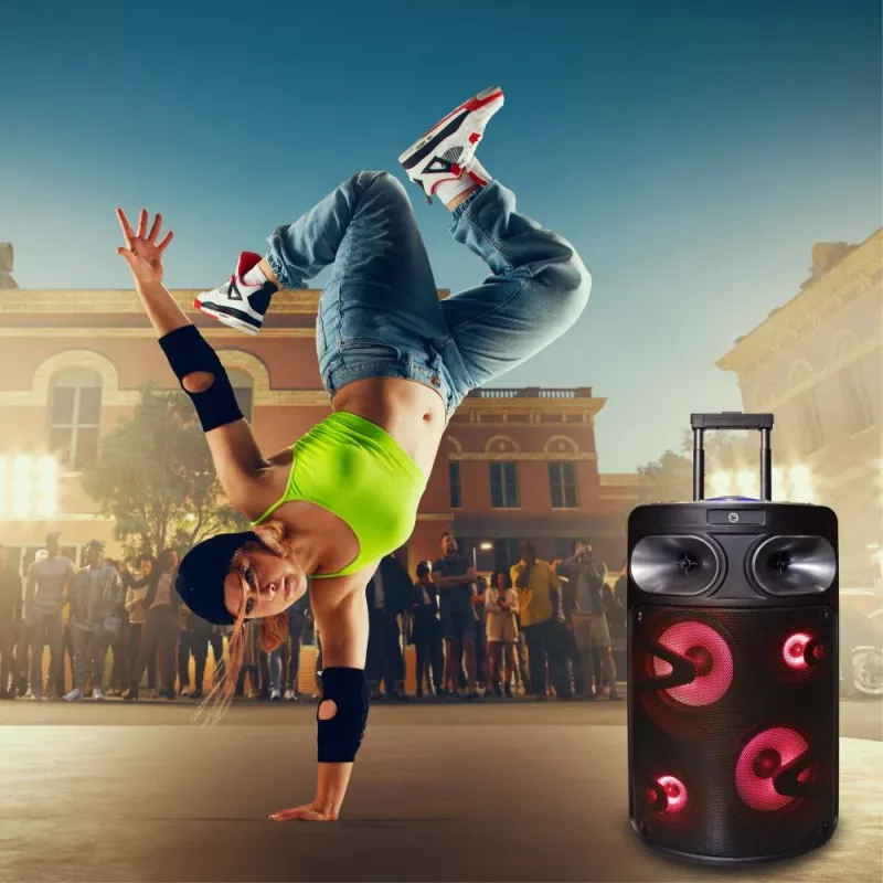Nešiojamas Bluetooth karaoke garsiakalbis MANTA SPK0803B140 140W, su baterija, MIC/USB/microSD, FM, ekvalaizeriu, ratukais