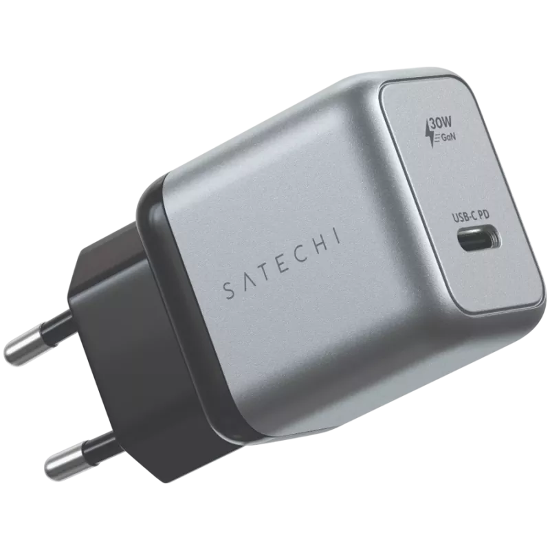 Satechi ST-UC30WCM-EU – universalus AC sieninis kroviklis su 1× USB-C, juodas/sidabrinis