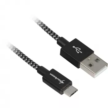 USB 2.0 laidas, USB-A kištukas > Micro-USB kištukas (juodas/pilkas, 0,5 m, pintas)