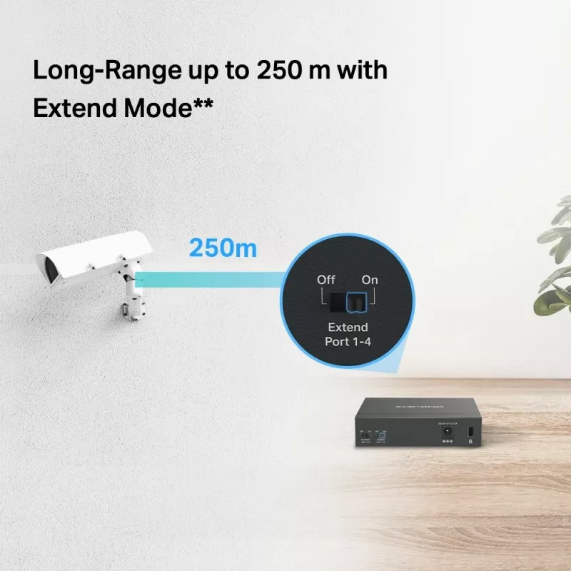 Mercusys 5 prievadų gigabitinis darbalaukio tinklo jungiklis su 4 PoE+ prievadais