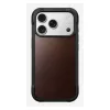 Mobilaus telefono dėklas Nomad Rugged Leather Case, skirtas iPhone 17 Pro, 6,3 colio (16 cm), ruda spalva, oda/TPU/aliuminis