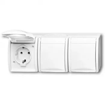 Sieninis kištukinis lizdas CEE 7/3 Busch‑Jäger 2084-0-0712, 2P+E, 16 A, 250 V, IP44, baltas, 222×83×55 mm