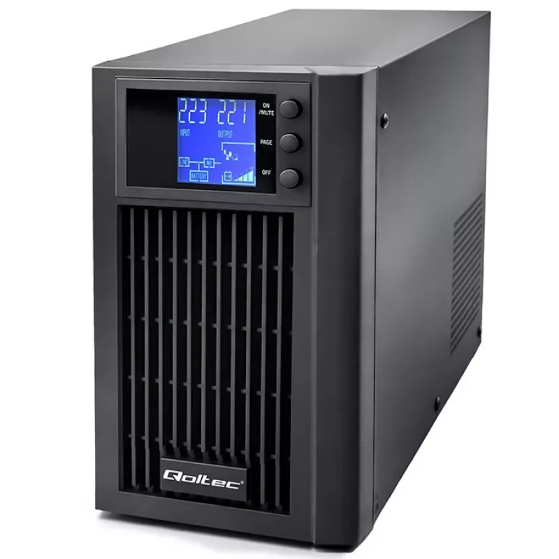 UPS QOLTEC gryno sinuso banga 2kVA 1600W su AVR ir LCD ekranu