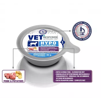 VET RESPONSE Hypoallergenic Pork šlapias kačių ėdalas - 85g
