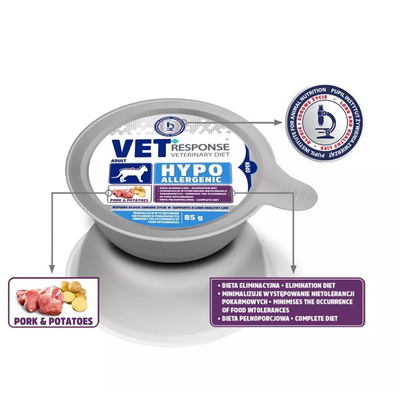 VET RESPONSE Hypoallergenic Pork šlapias kačių ėdalas - 85g