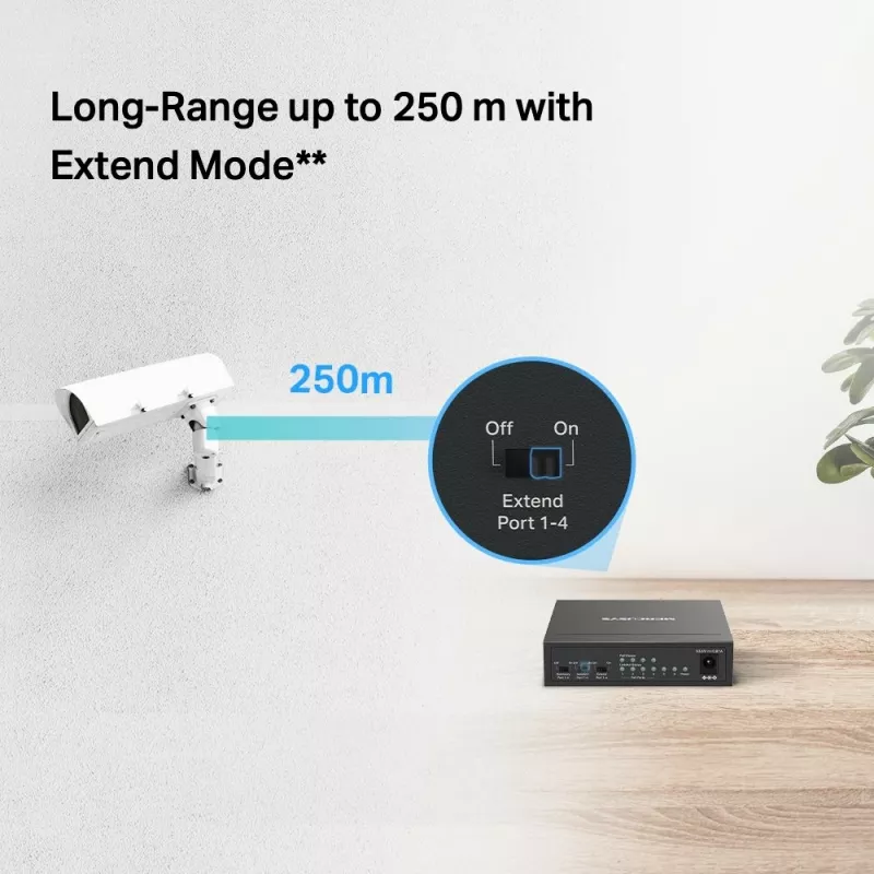 Mercusys 6 prievadų 10/100Mbps darbalaukio jungiklis su 4 PoE+ prievadais
