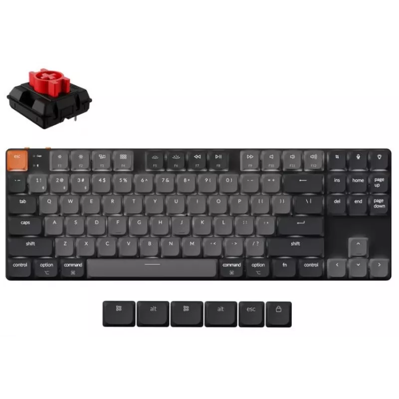 Klaviatūra Keychron K1 mechaninė 80% QWERTY anglų, USB + Bluetooth, LED foninis apšvietimas, Pilka