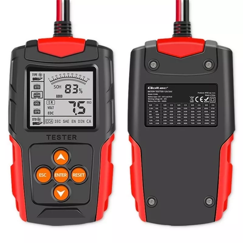 Qoltec 52484 LCD skaitmeninis akumuliatorių testeris | 12V | 24V | 3Ah-200Ah