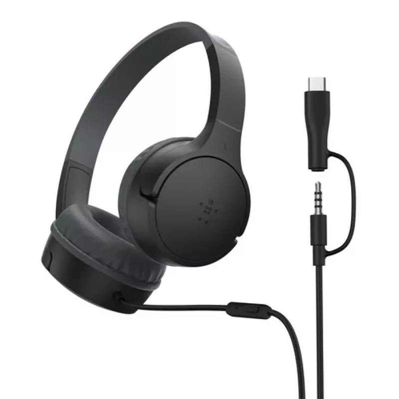 Belkin SoundForm laidinės ausinės ant galvos vaikams, juodos AUD010hqBK