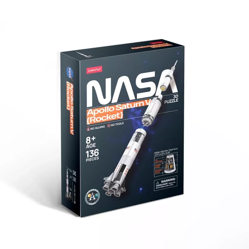 3D dėlionė Cubicfun Apollo Saturn Rocket modelis – mokomasis surinkimo rinkinys