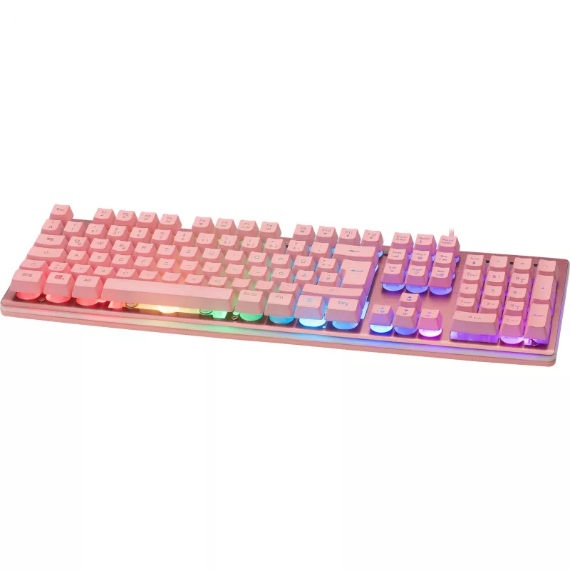 Deltaco GAM-021-RGB-P-DE – pilno dydžio (100%) USB membraninė klaviatūra, QWERTZ išdėstymas, rožinė