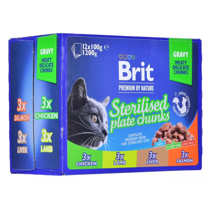 BRIT Premium Cat Sterilised Plate šlapias kačių ėdalas 12x100g