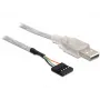 USB 2.0 A tipo kištukas į vidinę 4 kontaktų jungtį kabelis DeLOCK 83078 sidabrinis