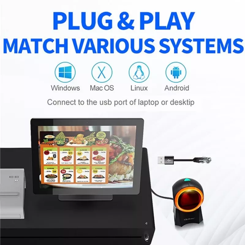 Stalinis brūkšninių kodų skaitytuvas QOLTEC 50857 — 1D/2D, USB, ABS korpusas, juodas, 1,75 m laidas