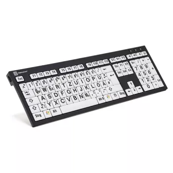 Klaviatūra Logickeyboard XL Print Universal USB QWERTZ vokiška juoda balta