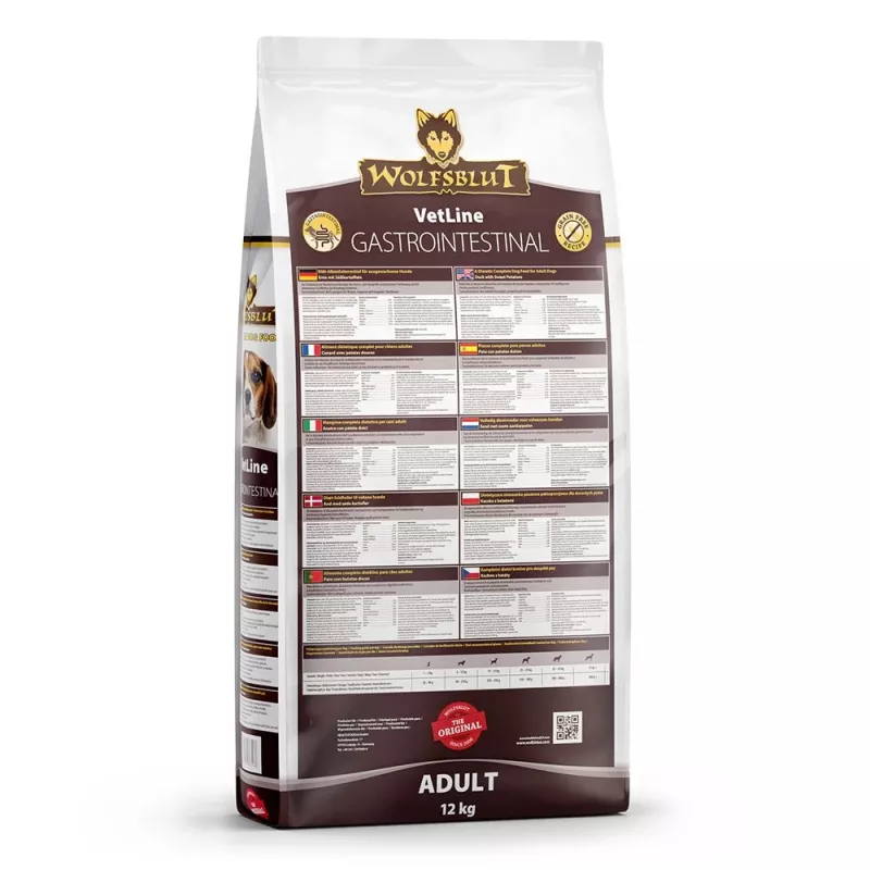 Sausas šunų ėdalas Wolfsblut VetLine Gastrointestinal Duck 12 kg – veterinarinė dieta virškinimui