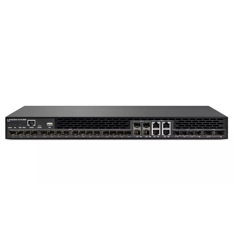 LANCOM XS-6128QF - Valdomas L3 jungiklis - 16 x 10 Gigabit SFP+ + 4 x kombinuoti 10 Gigabit SFP+/RJ-45 + 4 x kombinuoti 25 Gigabit SFP28 (aukštyn) + 2 x kombinuoti 40 Gigabit QSFP+ (aukštyn) - be ventiliatoriaus