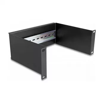 Rack bėgelis DeLOCK 10 colių DIN bėgio plokštė 2U juoda Metalinė 180mm