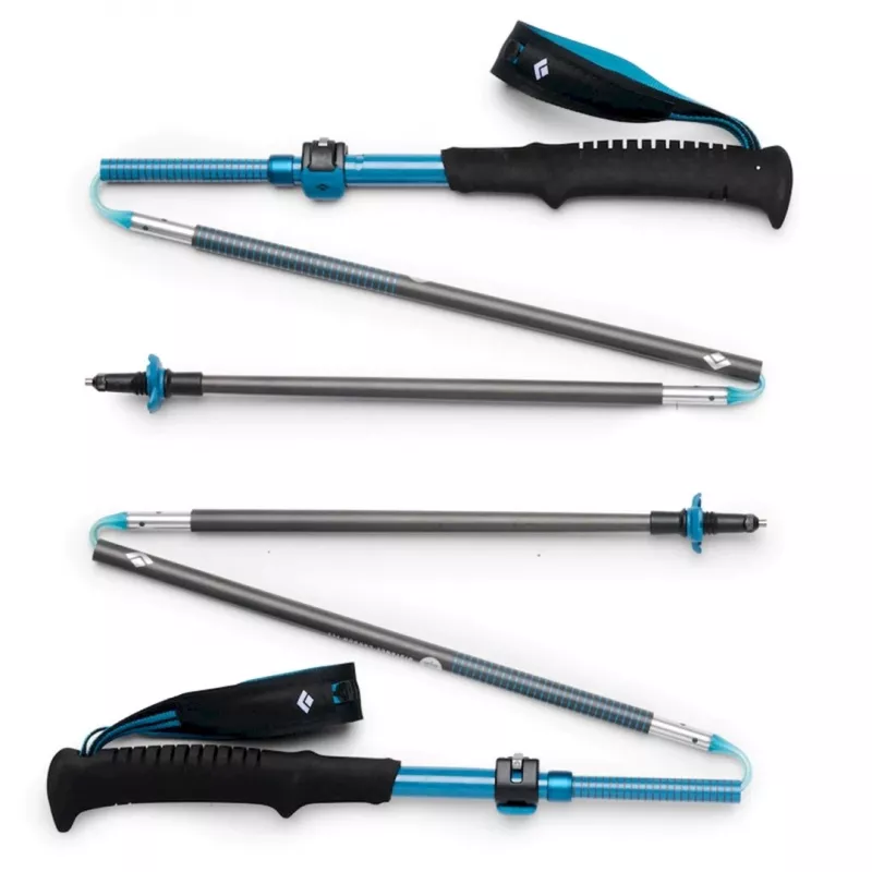 Žygio lazdos Black Diamond Distance Carbon FLZ – sulankstomos anglies pluošto, reguliuojamos 125–140 cm, 3 segmentai, 364 g, 40 cm sulankstytos
