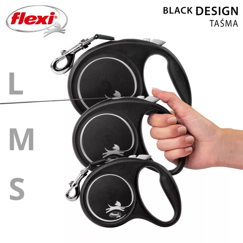 Flexi Black Design M 5 m – ištraukiamas pavadėlis šunims, juodas su žaliais akcentais
