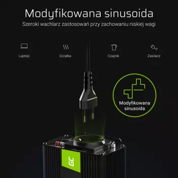 Automobilinis keitiklis Green Cell INV04DE, 24 V įėjimas, 230 V išėjimas, 500 W, 50 Hz, universalus maitinimo adapteris, juodas