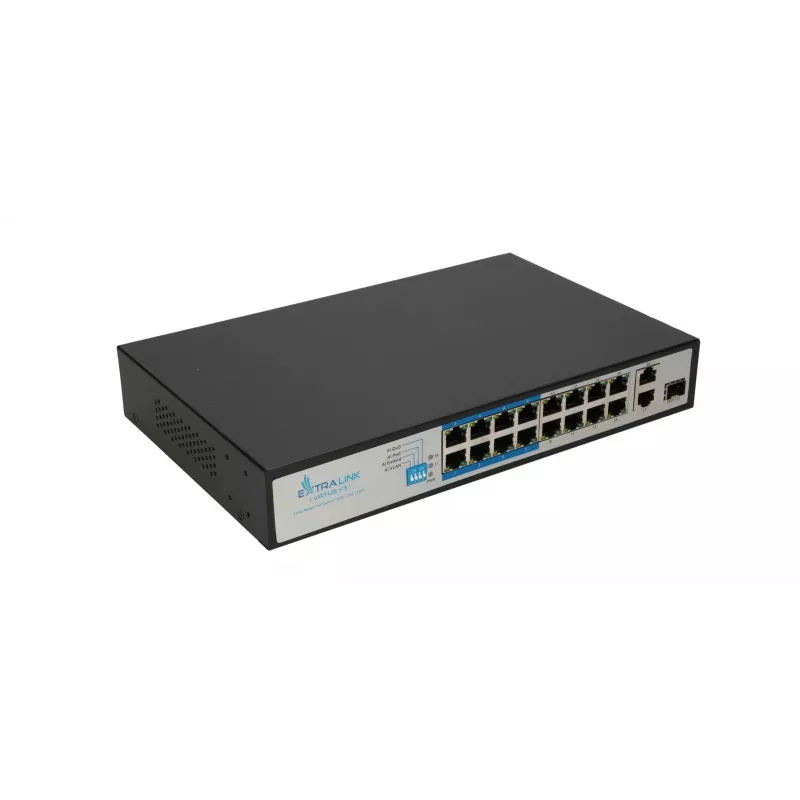 Switch Extralink VIRTUS V3 Unmanaged L2 16x Fast Ethernet (10/100) PoE 1U Juodas