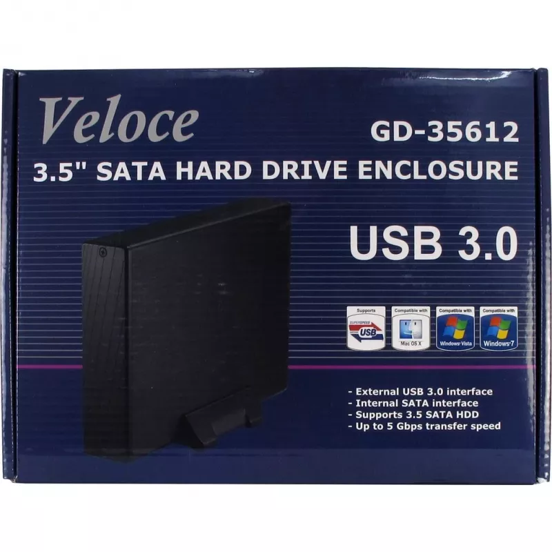 Išorinis dėklas kietajam diskui Inter-Tech Veloce GD-35612 – 3,5 colio SATA 3Gb/s, USB 3.0