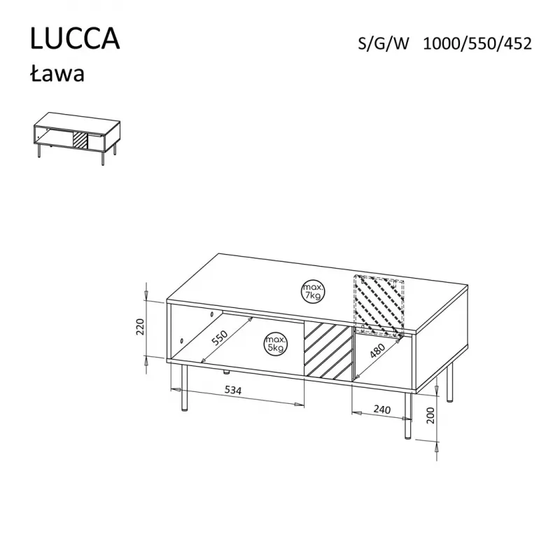 Staliukas kavos Cama Meble LUCCA 1000×550×460 mm stačiakampis juodas