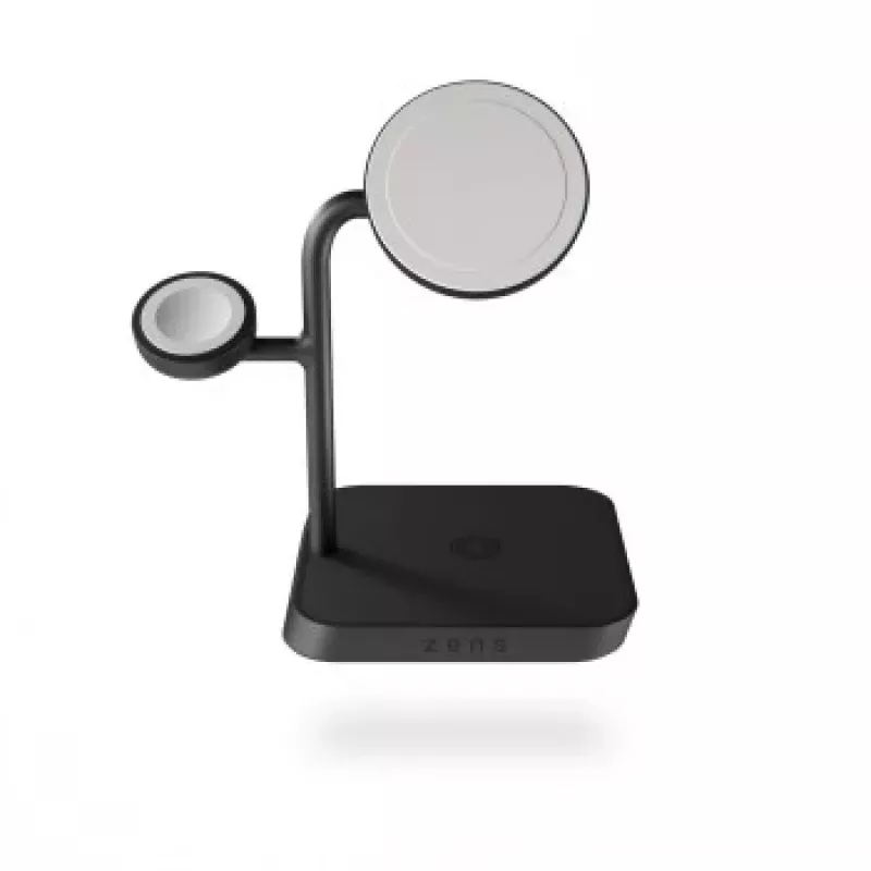 ZENS ZEAPDC01/00 belaidė įkrovimo stotelė 4 viename su MagSafe ir laikrodžio įkrovikliu, 15W+5W+5W+18W USB-C, juoda