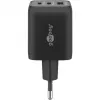 USB-C greitasis įkroviklis Nano, PD, GaN, 65 W, USB-C pintas laidas (juodas, 1x USB-A, 2x USB-C PD, Quick Charge 3.0, 1 m laidas)