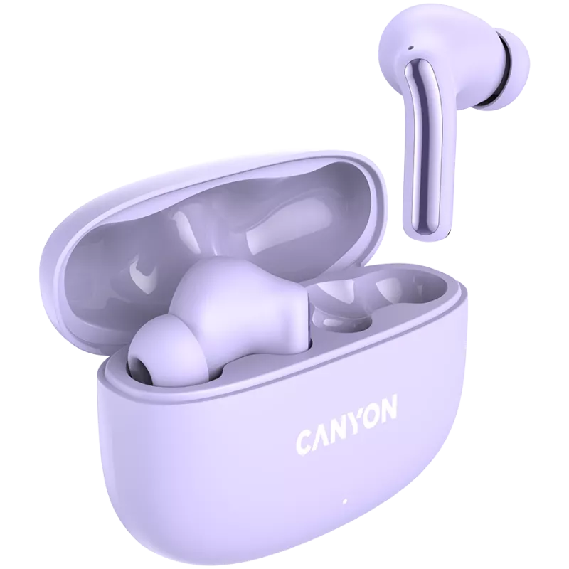 Ausinės Canyon TWS-9 CNS-TWS9P – Tikros belaidės – Bluetooth 5.4 – Į ausis – 6h + 30h veikimo laikas – USB-C įkrovimo dėklas – Liečiamas valdymas – alyvinė