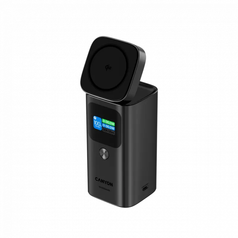 CANYON Qi2 belaidis magnetinis powerbankas OnPower 150 15000mAh Aliuminis tamsiai pilkas