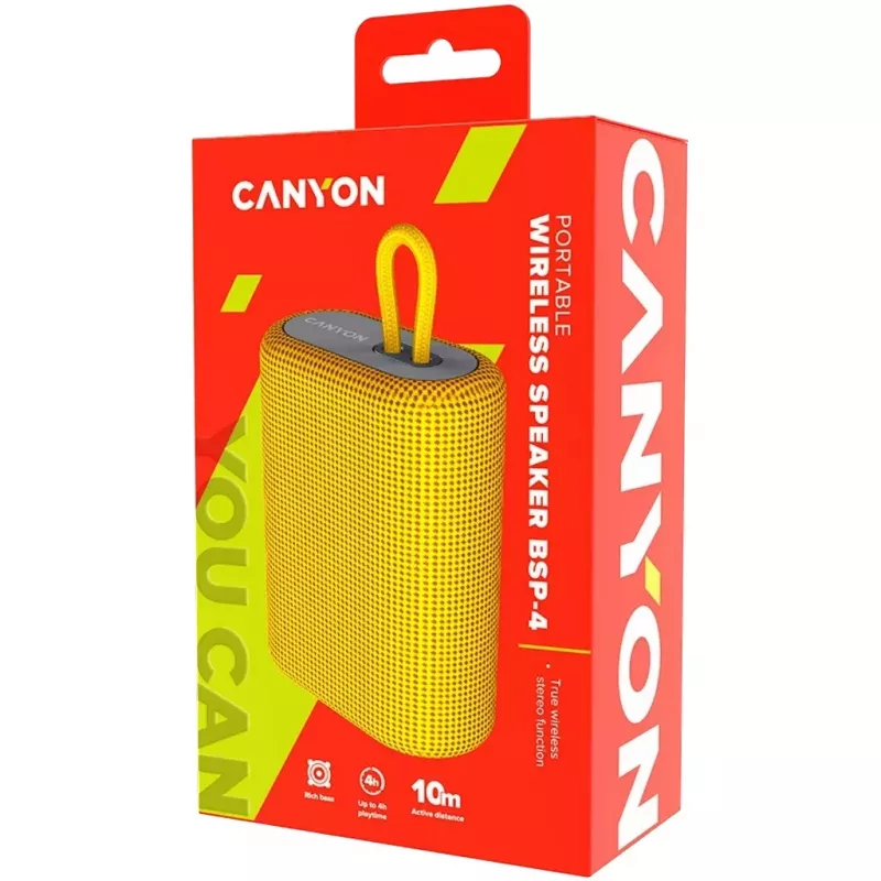 Nešiojamas stereo garsiakalbis Canyon BSP-4 geltonas