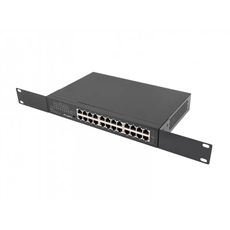 Nevaldomas jungiklis LANBERG RSGE-24 — 24× Gigabit Ethernet 1U, montuojamas į stovą, juodas